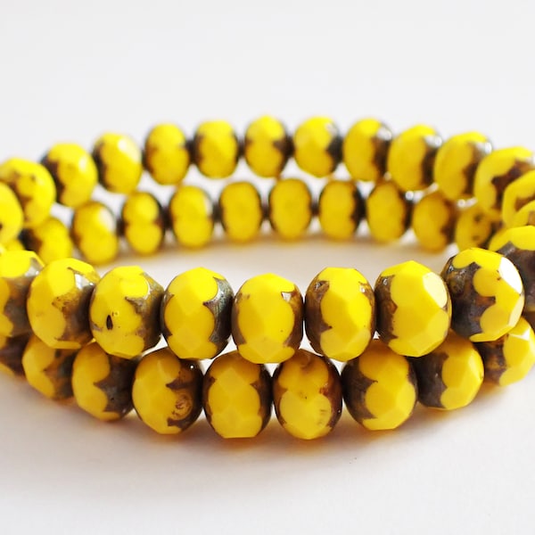 10 ou 25 - Citron Jaune Picasso 9x6mm Facetted Rondelle Perles, Opaque, République tchèque Perles de verre