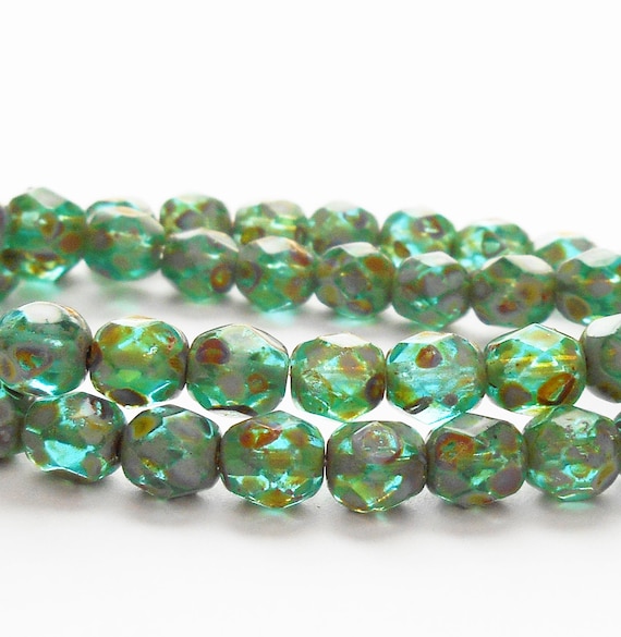 25 Teal Czech Glass Fire Polished Faceted Round Beads 10MM