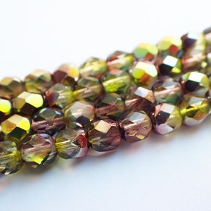 4mm, 6mm, 8mm Crystal Magic Green Faceted Fire Polished Round Beads, Multi Color, Transparent & Opaque, Czech Republic Glass Beads