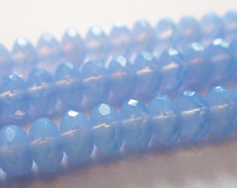 12 - Cornflower Blue Opal 7x4mm Faceted Rondelle Beads, Transparent, 7x5mm, Czech Republic Glass Beads