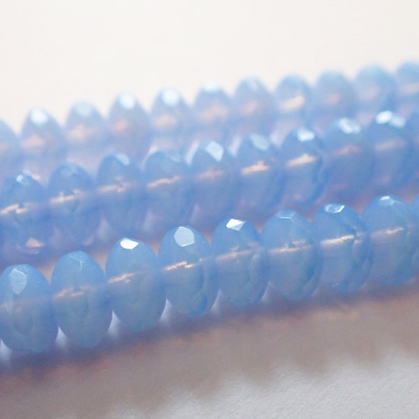 12 - Cornflower Blue Opal 7x4mm Faceted Rondelle Beads, Transparent, 7x5mm, Czech Republic Glass Beads