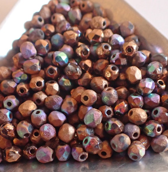 Czech 4mm Glass Firepolished Round Beads Clear Bronze
