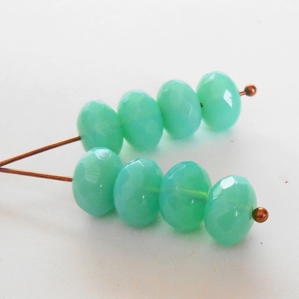 5x3mm, 7x4mm Green Aqua Opal Faceted Rondelle Beads, Translucent, Czech Republic Glass Beads