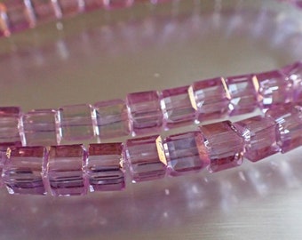 18 - Orchid Purple 6mm Faceted Crystal Cube Beads, Transparent, Czech Republic Glass Beads