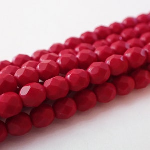 25 - Matte Maroon Red 6mm Fire Polish Round Faceted Beads, Opaque, Czech Republic Glass Beads (7555)
