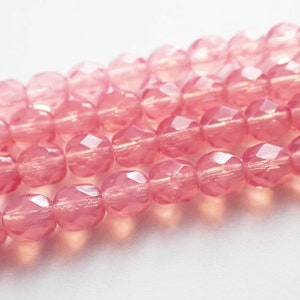 15 - Pink Opal 8mm Faceted Fire Polished Round Beads, Translucent, Czech Republic Glass Beads (7101)