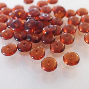 4mm, 6mm Madeira Topaz Smooth Wafer Beads, Transparent, Smooth Saucer, Czech Republic Glass Beads