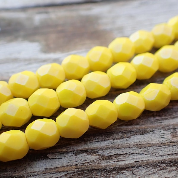 50 - Matte Yellow Custard Iris 3mm Faceted Fire Polished Round Beads, Opaque, Czech Republic Glass Beads