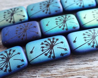 4 - Dandelion 18x12mm Rectangle Beads, Sliperit Matte Metallic Finish, Czech Glass
