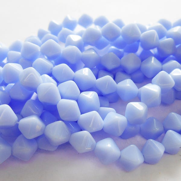 25 - Light Periwinkle Blue, 6mm Lucerna Smooth Bicone Beads, Opaque Lavender Blue, Vintage Style, Czech Glass, Monkeyshine Beads