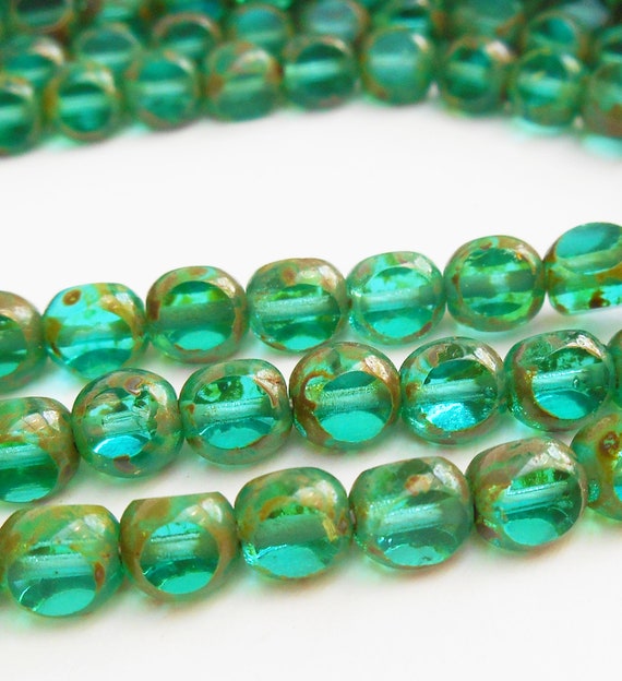 Picasso 25 6 mm Czech Glass Antique Style Triangle Beads Teal