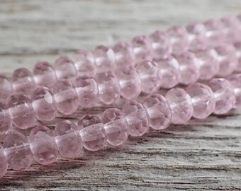 25 - Transparent Pink 5x3mm Faceted Rondelle, Czech Republic Glass Beads