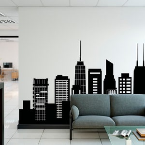 Adhesivo de pared con silueta de Chicago, silueta de paisaje urbano, silueta de Chicago, Illinois, calcomanía para oficina, negocios, universidad, dormitorio, hogar, sala de estar, arte de pared C127