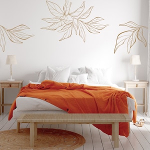 Set Of 3 Leaves Wall Decal, Line Art Plants Wall Decor, Leaves Wall Sticker, Nature Decor, Bedroom Home Living Room Bathroom Decoration F138