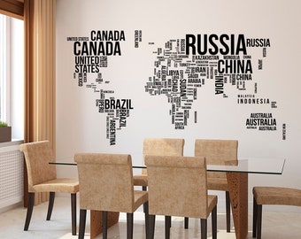 Large World Map Wall Decal, World Map With Countries Wall Decal, Travel Stickers, Office Wall Art, Modern Wall Decor, Gift C081