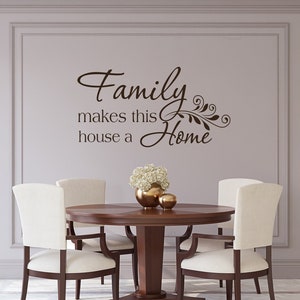 Family Wall Decal Quote Family Makes This House A Home, Inspirational Wall Sayings, Home Decor, Family Wall Sticker, Housewarming Gift Q038