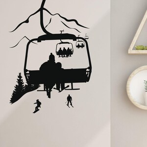 Ski Lift Chair Vinyl Wall Decal: Winter Sports Decor, Skiing Art F167