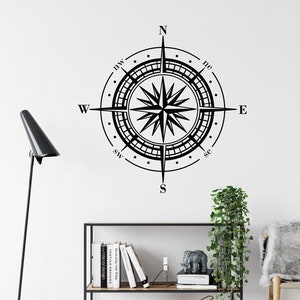 Nautical Compass Rose Vinyl Wall Decal: Vintage Adventure Decor F206