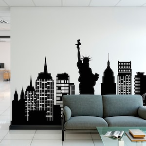 New York City Skyline Wandtattoo, NYC Silhouette Vinyl Aufkleber, New York Stadtbild, Freiheitsstatue, Home Office Dekoration Ideen C126