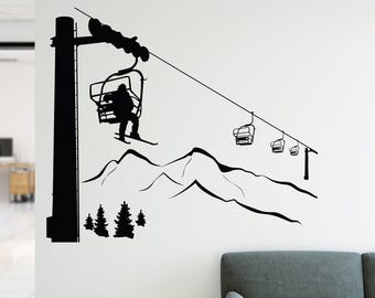 Ski Lift Chair Wall Decal: Winter Sports Artwork F168