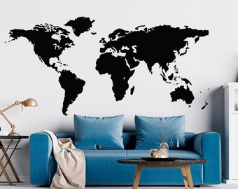 Christmas Gift Idea World Map Vinyl Decal- Large Map Art Apartment Office Decor Map Of The World Wall Mural Home Living Design Ideas C030