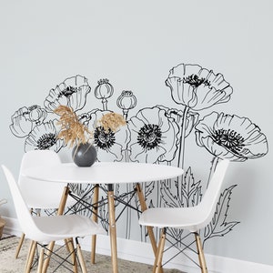 Poppies Wall Decal, Poppy Flowers Sticker, Wild Flowers Decoration, Floral Wall Art, Wall Accent, Home Decor, Housewarming Gift F139