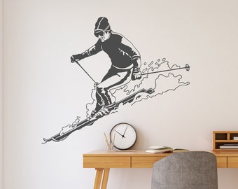 Skiing Wall Decal Living Room Skier Ski Lift Chair Mountain Pine Tree  Sticker Winter Sports Vinyl Wall Stickers Home Decor