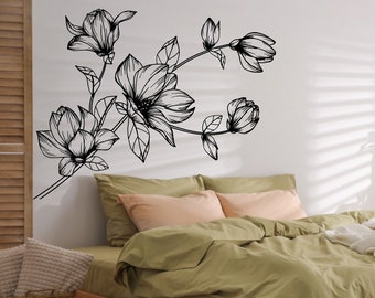 Magnolia Flowers Wall Decal, Magnolia Branch, Floral Corner Wall Art, Flower Ornament, Plant Sticker Home Decor, Office Decor F101