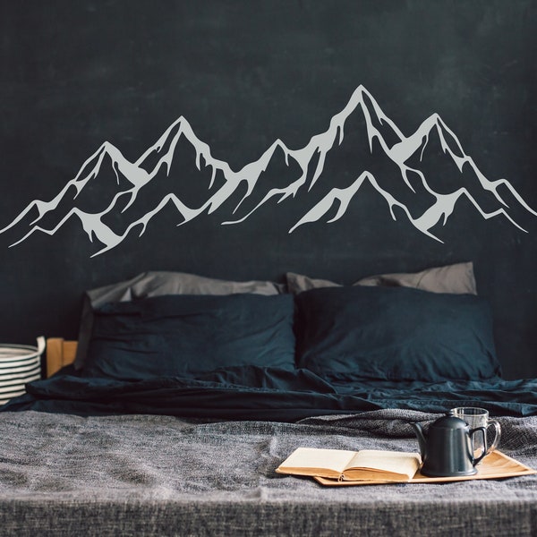 Großes Gebirge Bergkette Vinyl Wandaufkleber: Minimalistische Landschaftskunst F120