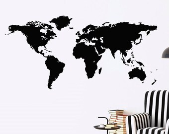Large World Map Wall Decal, World Map Vinyl Stickers, Map Wall Decal, Travel Wall Art, Living Room Design, Home Decor, Housewarming Gift