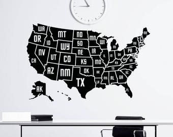 USA Map Wall Decal: Office & Classroom Educational Decor, Large Patriotic Vinyl Sticker C140
