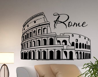 Rome Coliseum Wall Decal Vinyl Sticker Italy Skyline Silhouette Interior Wall Decals Murals Office Living Room Bedroom Home Decor C034