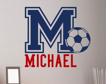 Personalized Soccer Name Wall Decal: Custom Football Initial & Player Vinyl Sticker M034