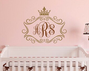 Monogram Nursery Wall Decal Personalized Initials - Girl Name Wall Decal Monogram Sticker Nursery Girls Bedroom Wall Art Home Decor M071