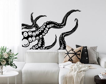 Large Kraken Octopus Tentacles Wall Art Sticker - Sea Animals Wall Decal, Nautical Ocean Decor for Bedroom Living Room Nursery Bathroom C105