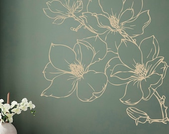 Poppy Flower Wall Decal: Floral Corner Decor - Minimalist Botanical Vinyl Sticker F114