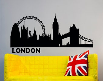 Calcomanía de pared con el horizonte de Londres - Arte mural con temática de viajes británicos C016