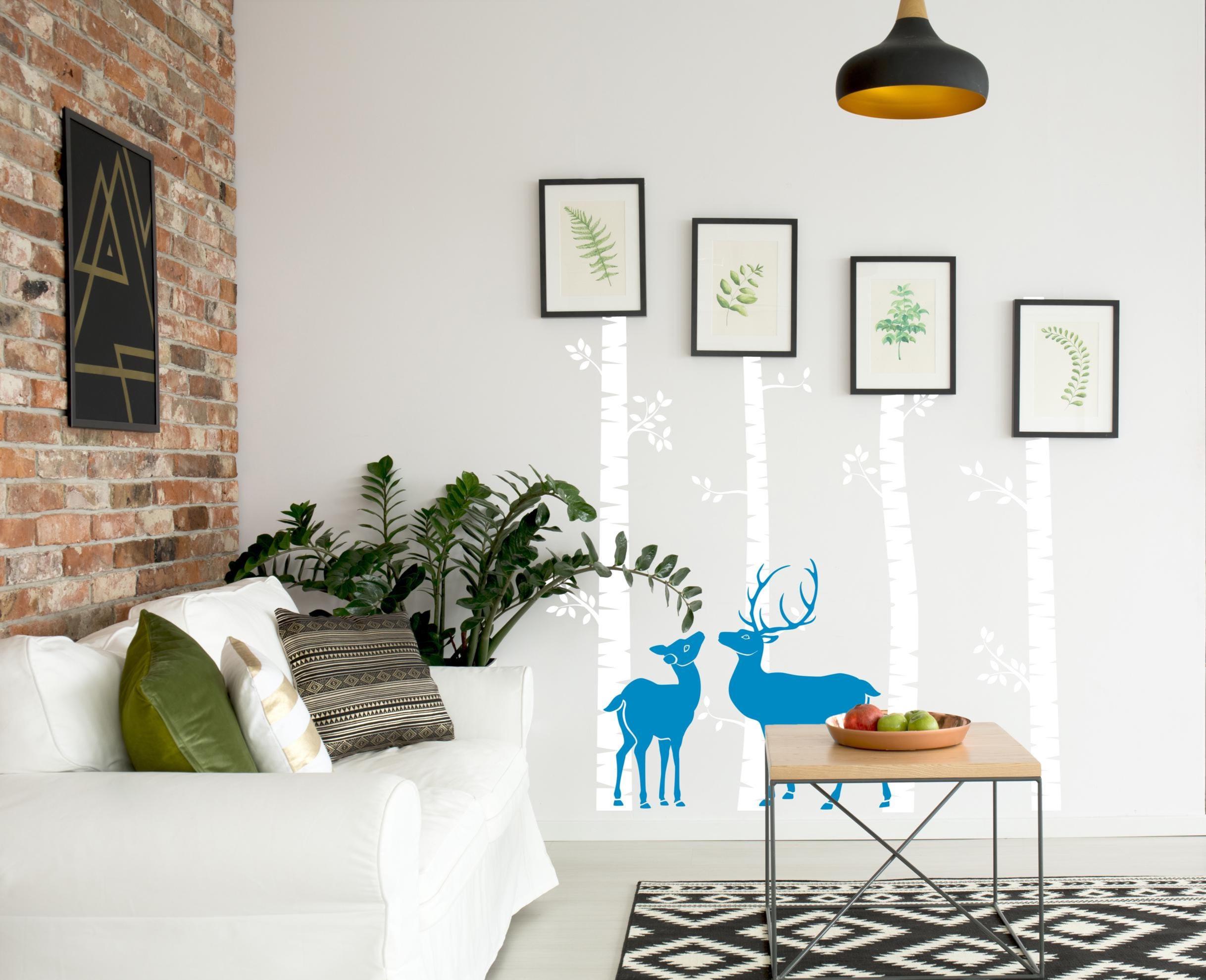 Deer Forest Wall Decal: Birch Tree Nursery Art - Woodland Animal ...