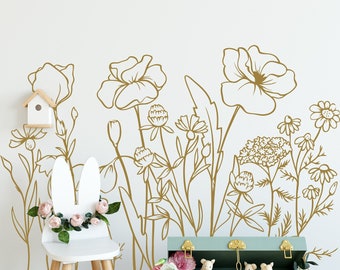 Wildflower Garden Wall Decal: Minimalist Floral Vinyl Sticker F208