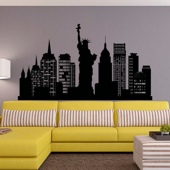 new york city skyline wall decal nyc silhouette new york wall etsy