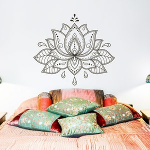 Lotus Wall Decal, Lotus Flower Vinyl Sticker, Buddha Wall Art, Yoga Room Decor for Home, Studio, Bohemian Bedroom, Meditation Decor F162