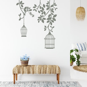 Vintage Bird Cage Wall Decal: Floral Birdhouse Corner Decor F137