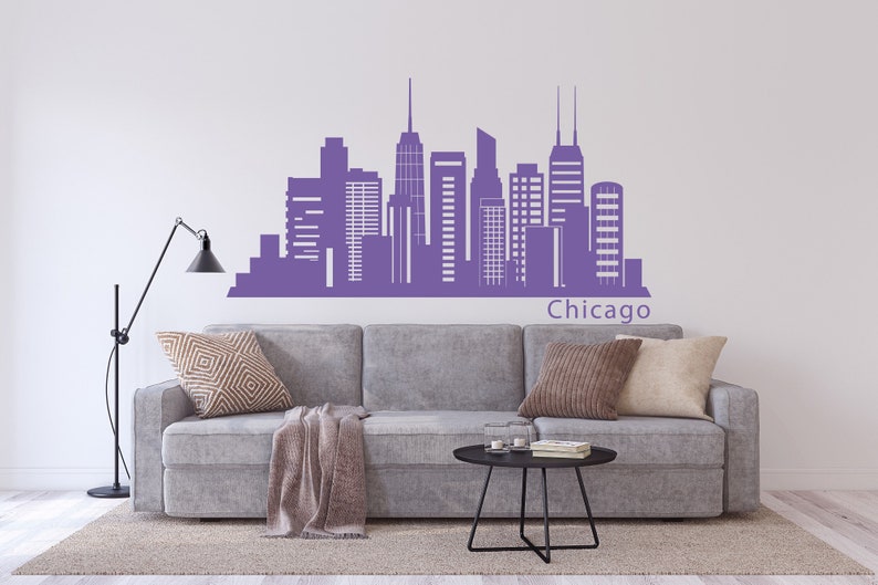 Office Wall Decal Chicago Skyline Wall Decals Murals Chicago Etsy