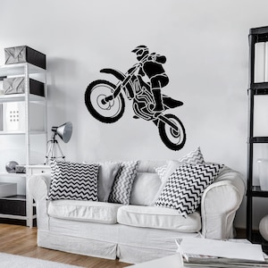 Motorcycle Decal Stickers, Motocross Decor for Boys Room, Dirt Bike Wall Decor, Motorcycle Gifts for Him, Extreme Sport Wall Art F16
