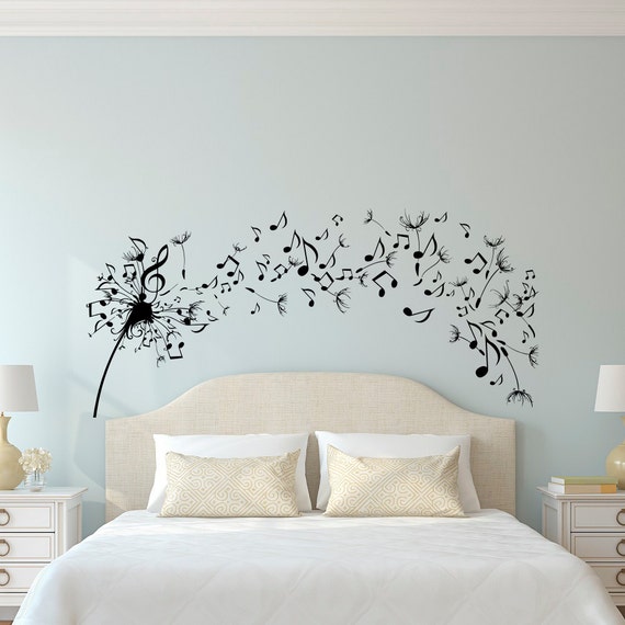 dandelion wall decal bedroom- music note wall decal dandelion wall art  flower decals bedroom living room home decor interior design c109