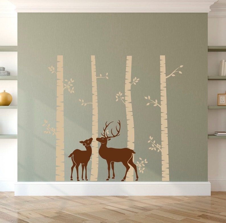 Deer Forest Wall Decal: Birch Tree Nursery Art - Woodland Animal ...