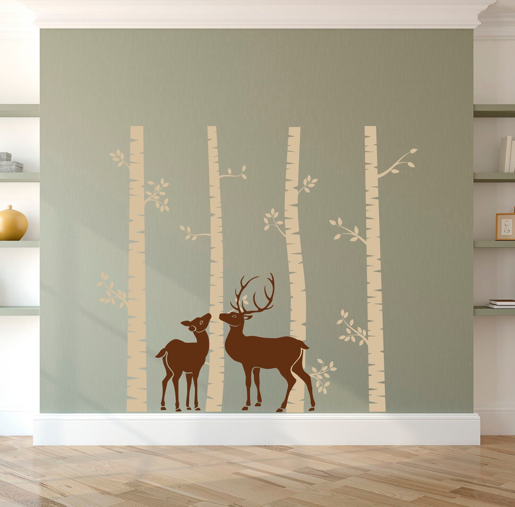 Deer Forest Wall Decal: Birch Tree Nursery Art - Woodland Animal ...