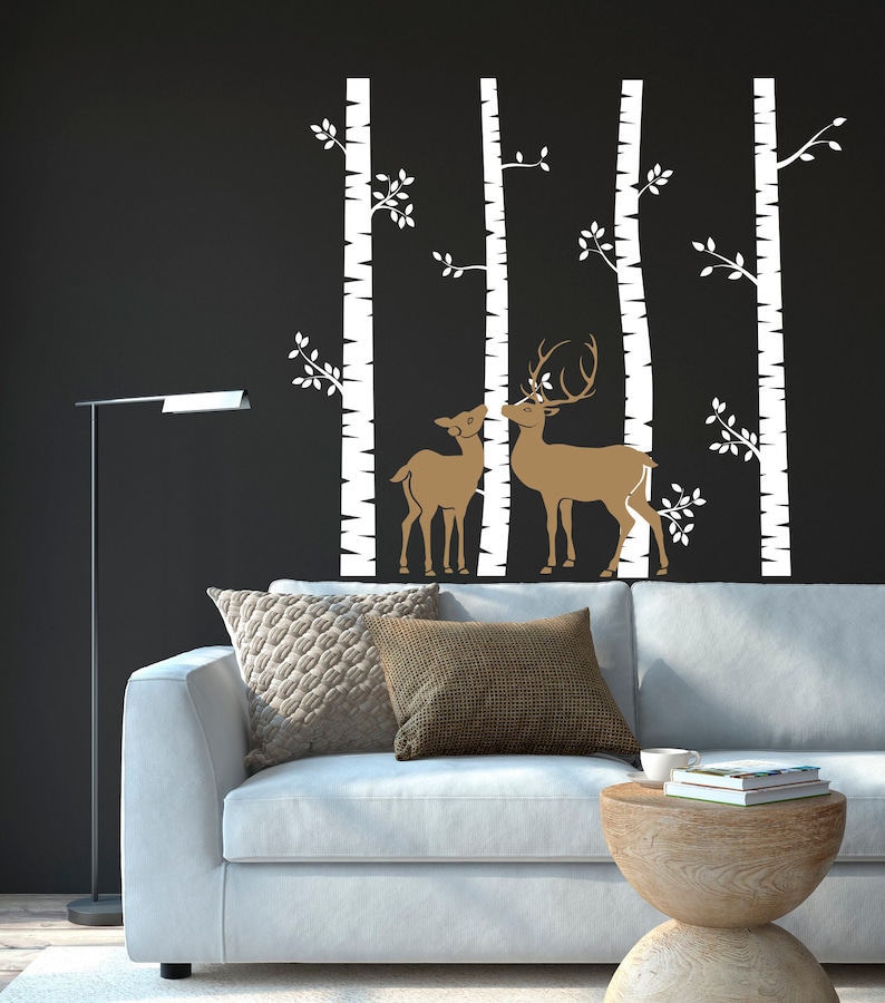 Deer Forest Wall Decal: Birch Tree Nursery Art - Woodland Animal ...