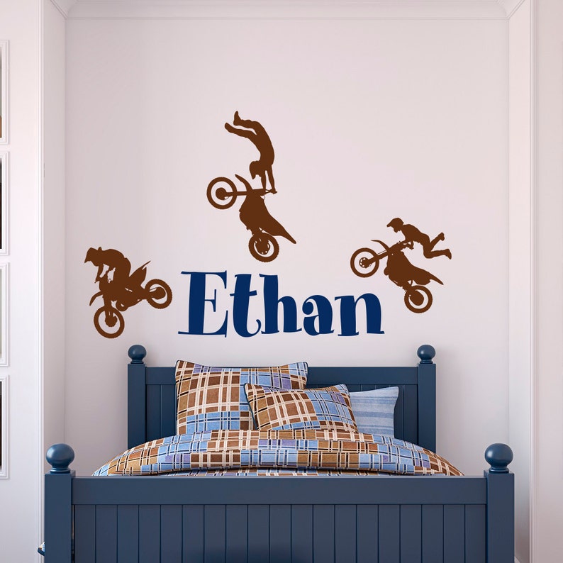 Name Wall Decal Boy Dirt Bike Wall Decals Motocross Baby Etsy
