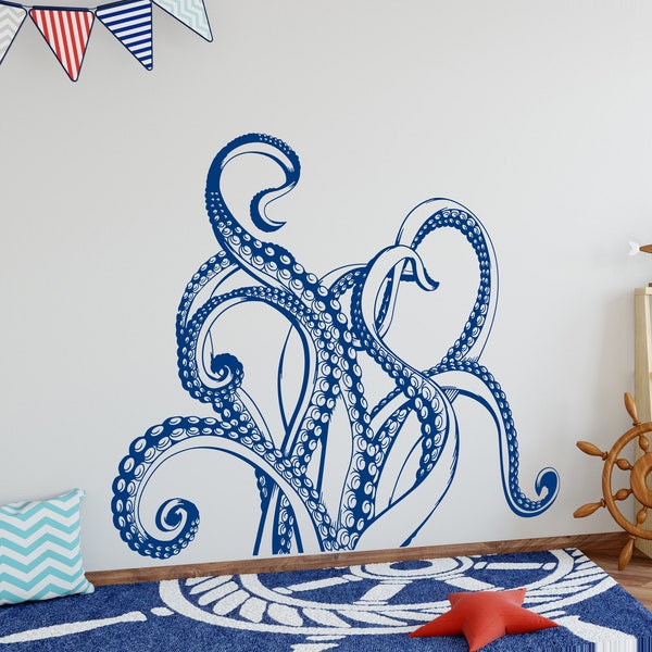 Octopus Wall Decal, Kraken Wall Art, Octopus Vinyl Sticker, Nautical Theme Playroom, Marine Life Decal, Kids Room Decor, Gift F148